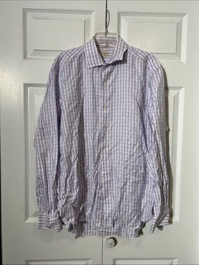 Culturata Lavender, Pink, White Check Tailored Fit Shirt Size L Large 16-1/2